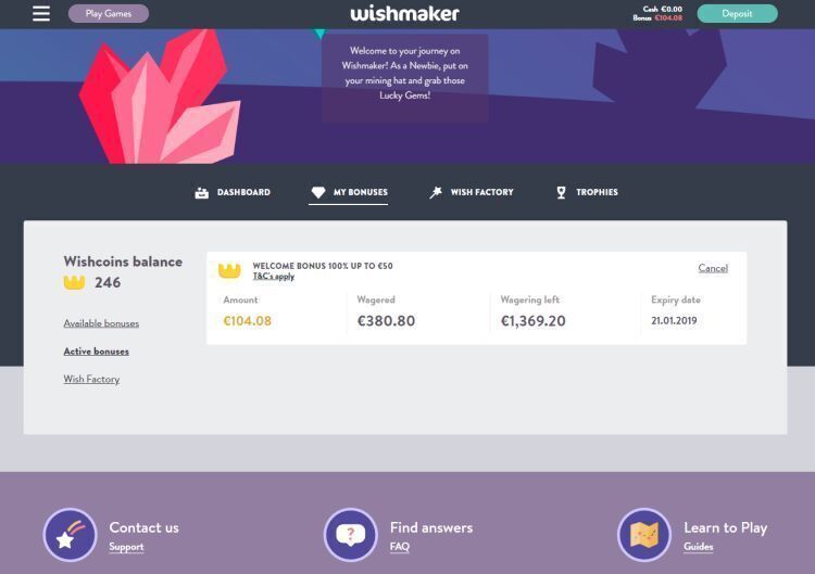 Wishmaker casino review dashboard 2