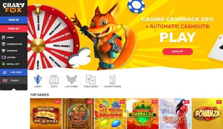 Crazy Fox Casino review spelaanbod