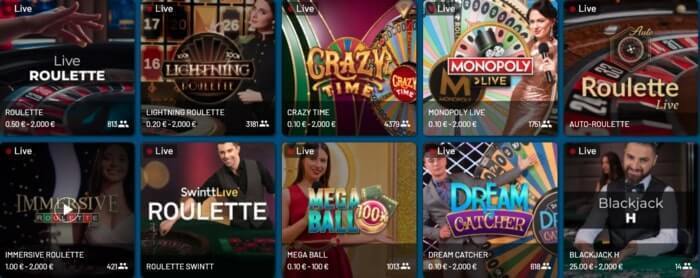 Live Casino aanbod op een online goksite