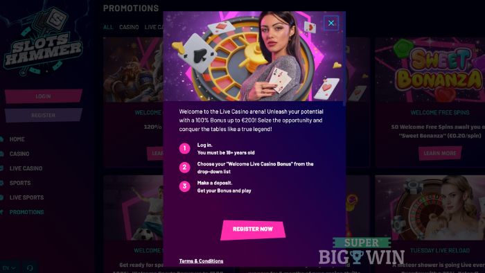 live welkomstbonus van slots hammer casino