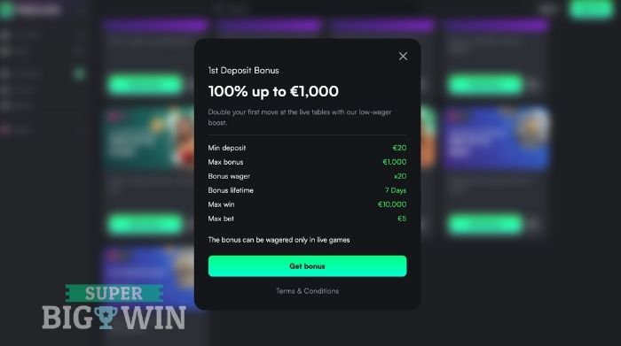 live casino welkomstbonus bij trueluck