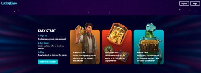 LuckyDino Online Casino Homepage