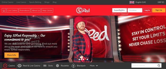 De Homepage van 32Red Casino