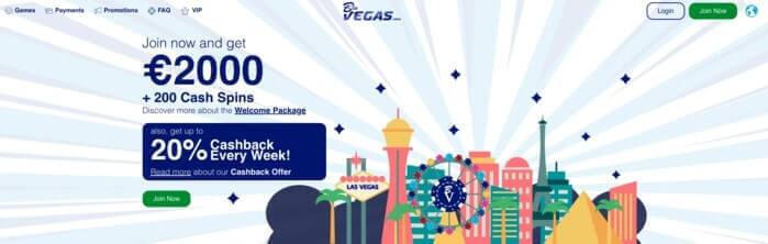 Homepage van BluVegas Casino