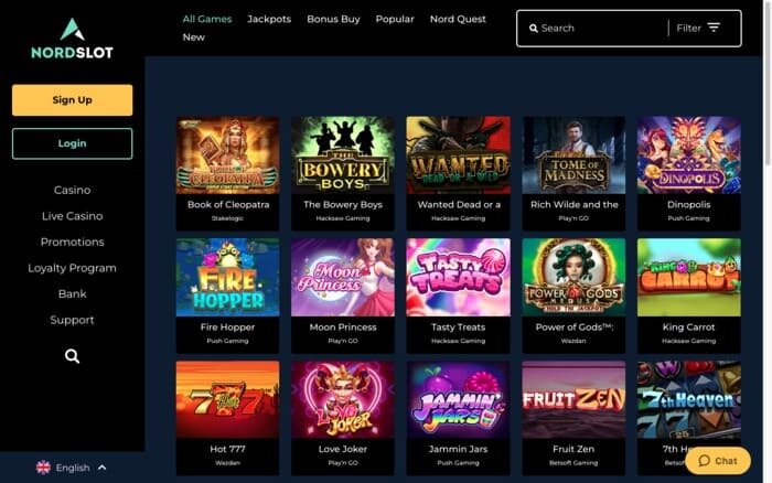 Nordslot casino spelaanbod