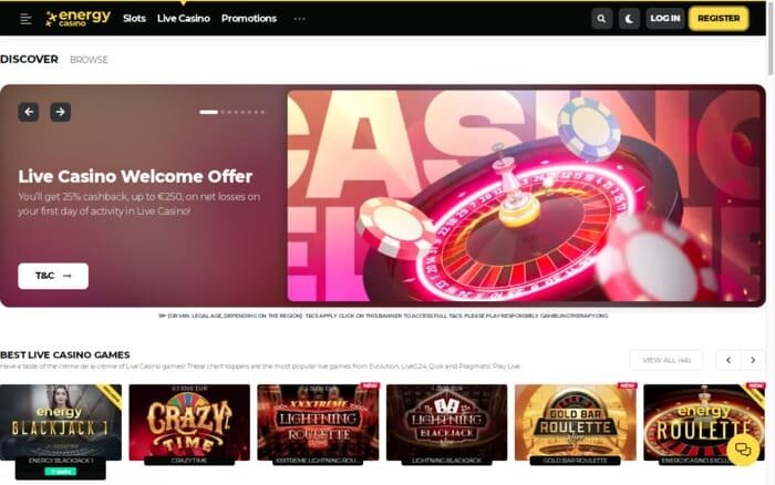 Energy Casino Review - Live Casino 