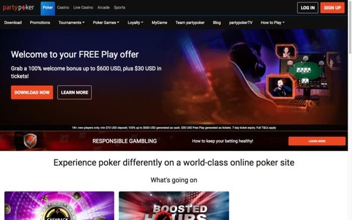 Partypoker site homepage