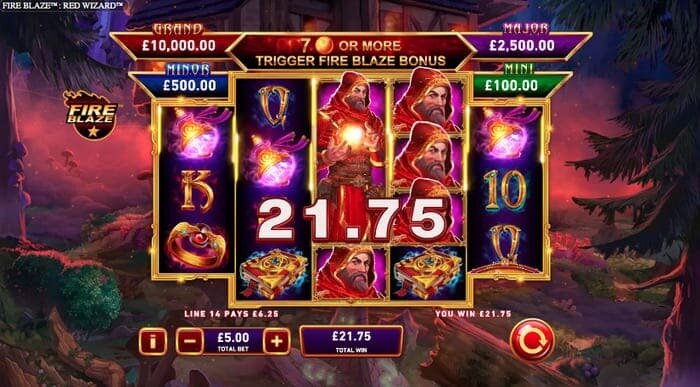 screenshot van 21,75 winst op red wizard slot van playtech