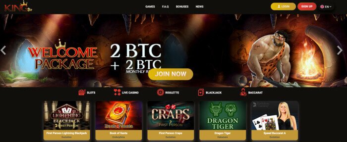 De homepage van KingBit Casino