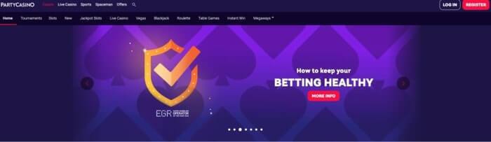 Homepage van PartyCasino