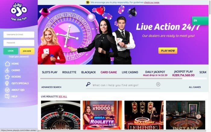 PlayOJO Live Casino