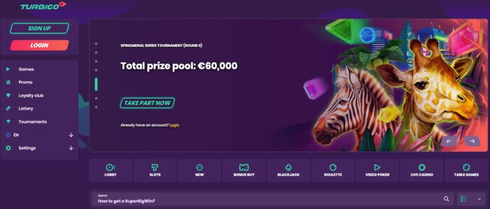 Turbico Casino Homepage