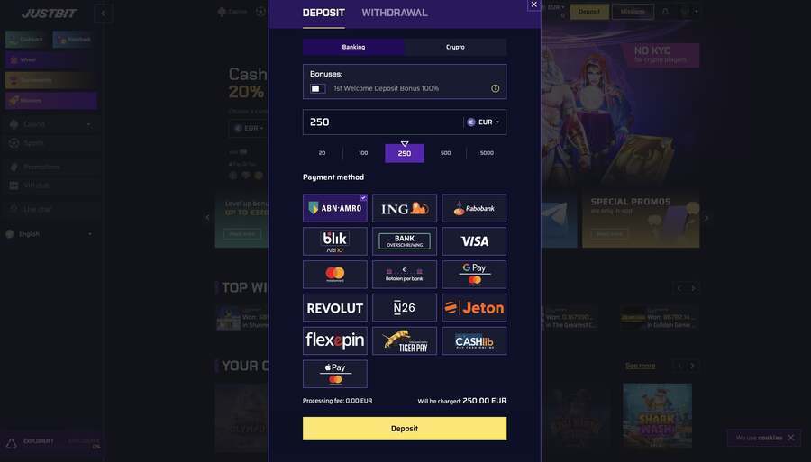 Storten bij Justbit Online Casino