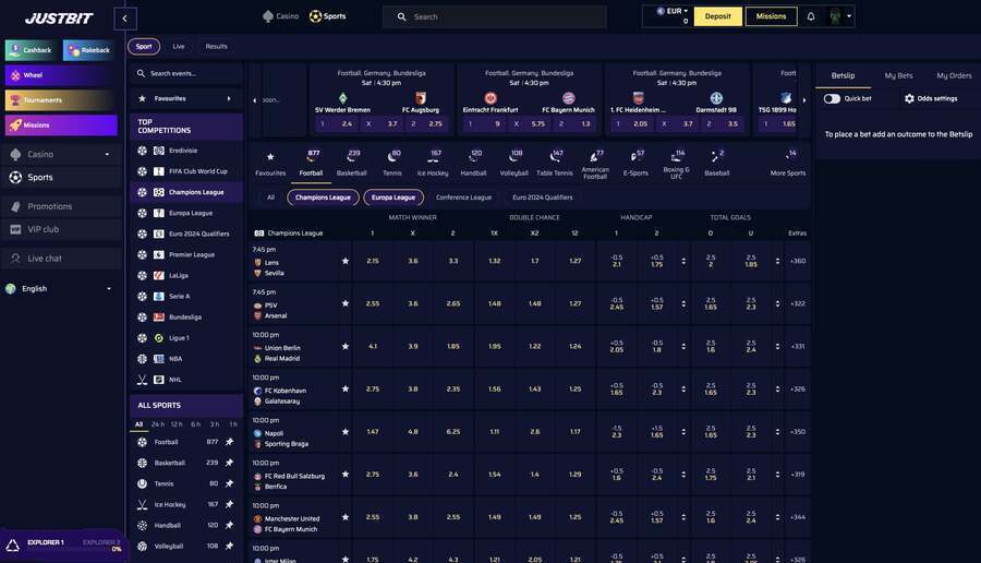 Sportweddenschappen van Justbit Casino
