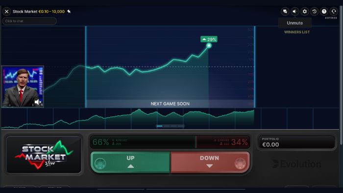 het spel Stock Market Live van Evolution Gaming