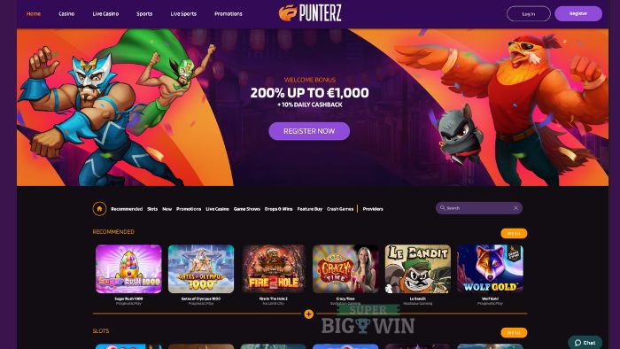 hompage van Punterz casino