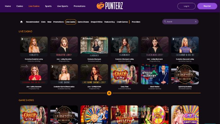 Punterz live casino