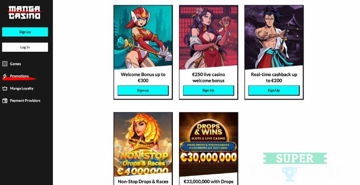 bonussen bij Manga casino