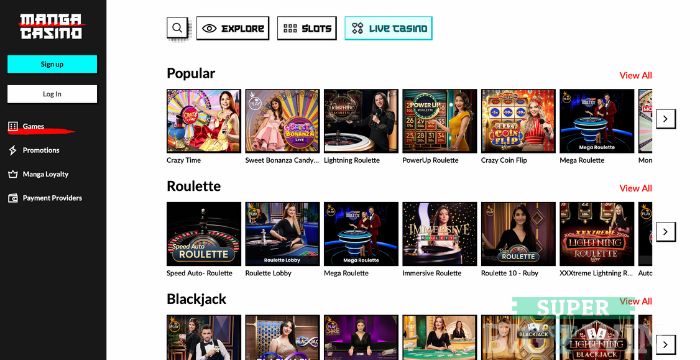 Live games bij Manga casino