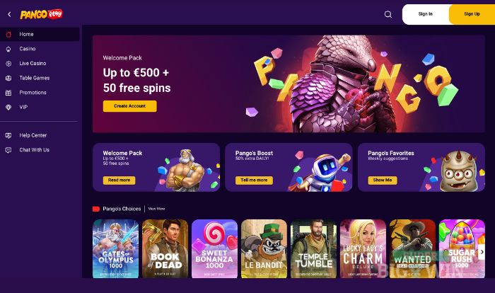 Pango Play Casino homepage
