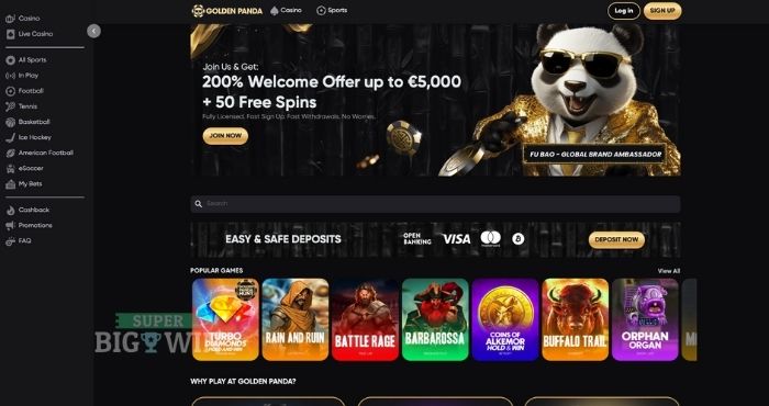 homepage golden panda met nieuwe welkomstbonus