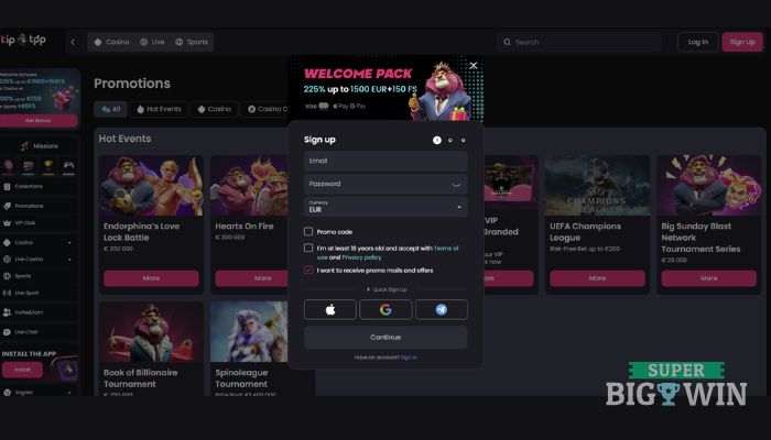 welkomstbonus bij tiptop casino