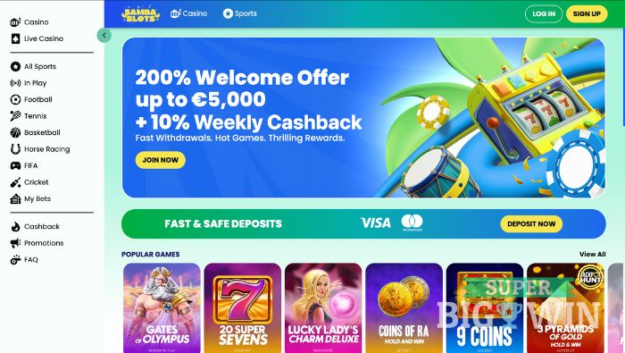 honmepage van samba slots casino