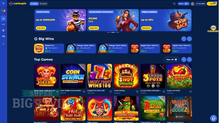 Carlospin casino homepage