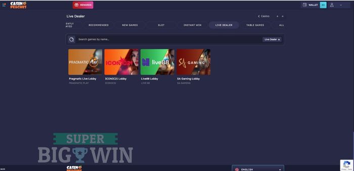 Live casino lobby CasinoPeaches