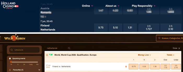 vergelijking odds holland casino en wildrobin