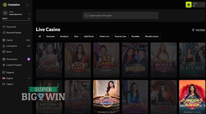 Instasino Live Casino