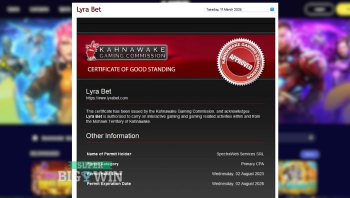 lyrabet casino licentie certificaat
