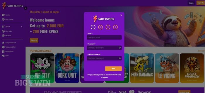aanmelden bij partyspins casino