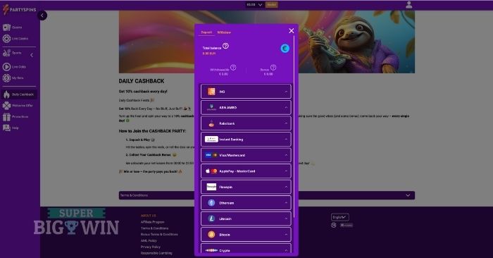 Storten bij Partyspins