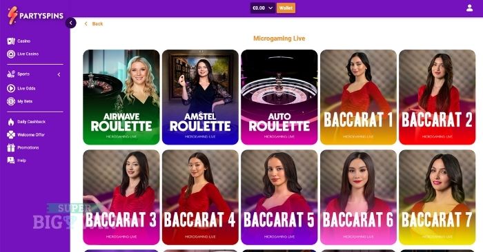 Live casino PartySpins met Microgaming Live games