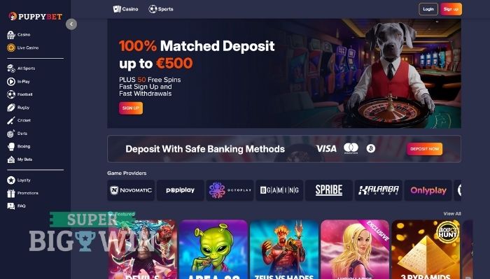 homepage van Puppybet Casino