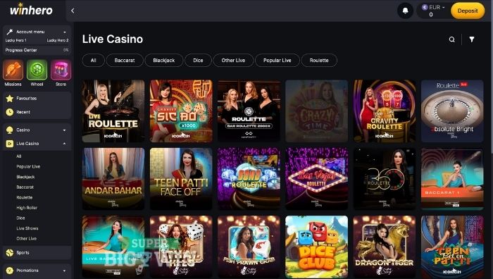 Live casino van winhero