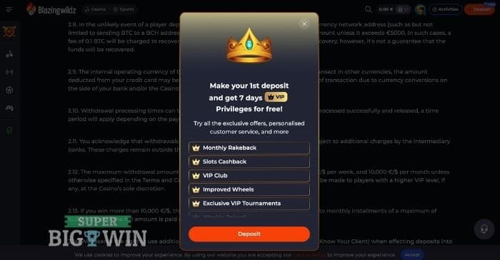blazingwildz casino vip privileges