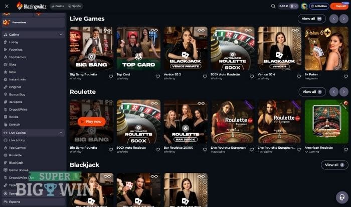 Live casino van Blazingwildz