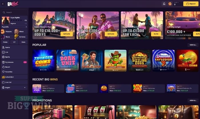 gtbet casino homepage