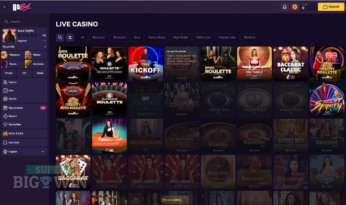 Live casino bij GTBet