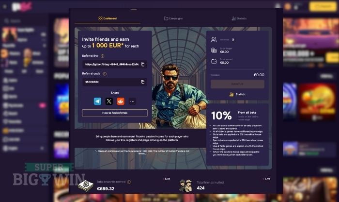 Referral bonus bij GTbet casino