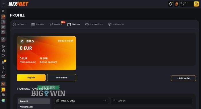 nixbet casino wallet