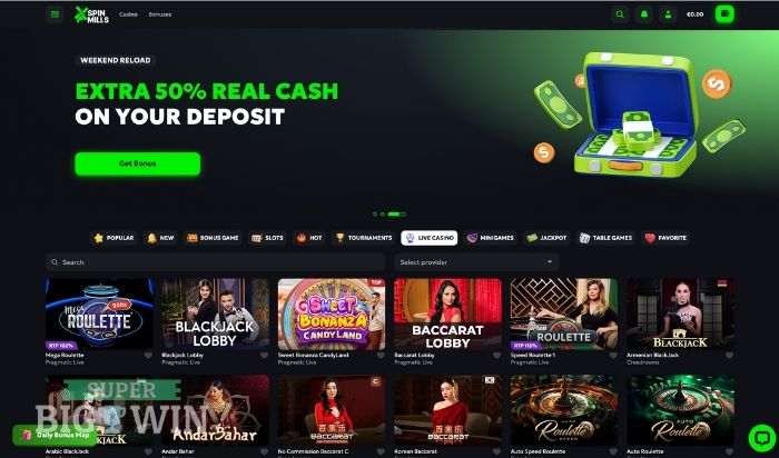 spinmills live casino