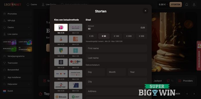 Storten met iDEAL bij LegionBet Casino