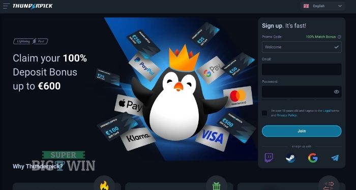 aanmelden bij Thunderpick