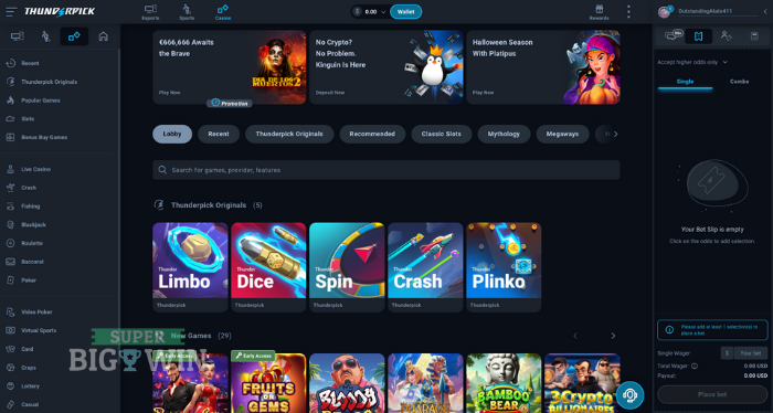 Thunderpick casino homepage