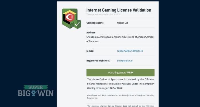 Thunderpick casino licentie