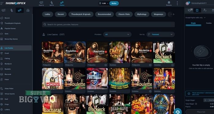 live casino van Thunderpick