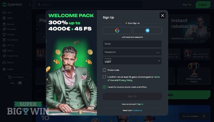 Snelle registratie bij Gamix Casino